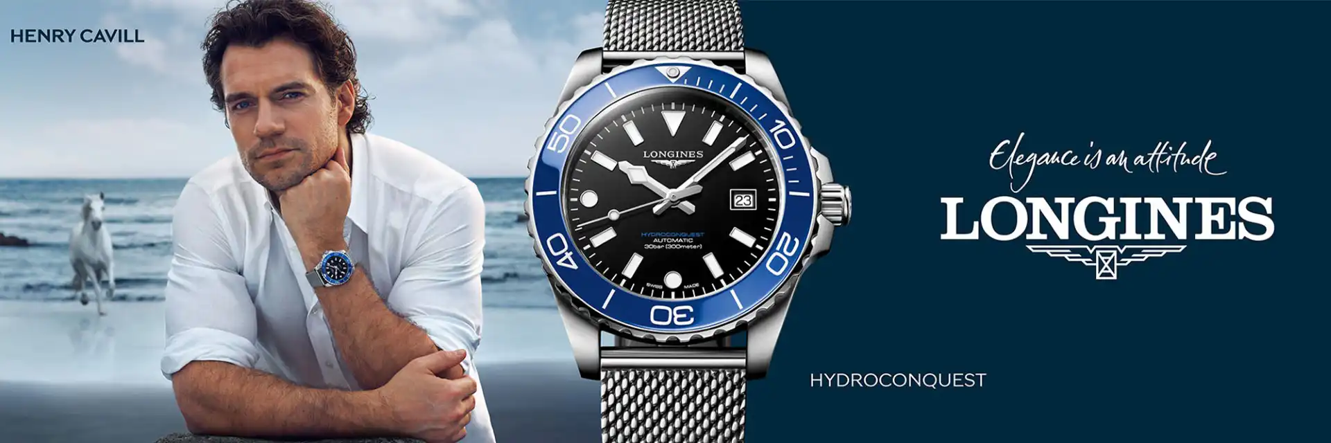 Longines Hydroconquest watch with Henry Cavill as ambassador